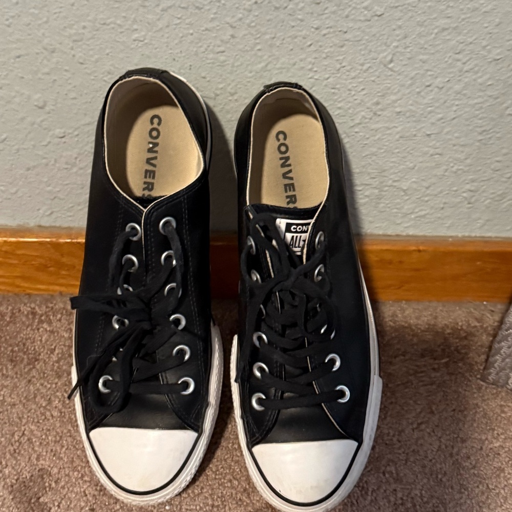 Converse All Star women platform low black leather 561681C